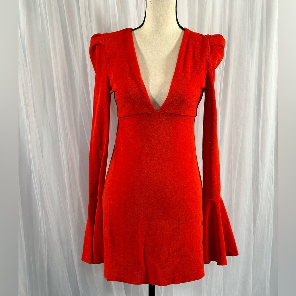 Vibrant Red Dress with Plunge Neckline